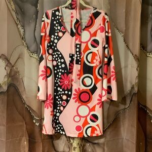 Retro Pink & Black Graphic Tunic Dress